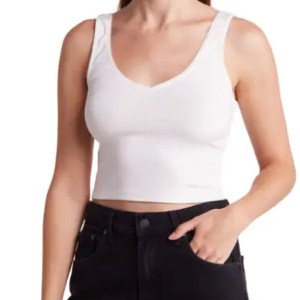White Abound V-Neck Organic Cotton Blend Crop Tank Top